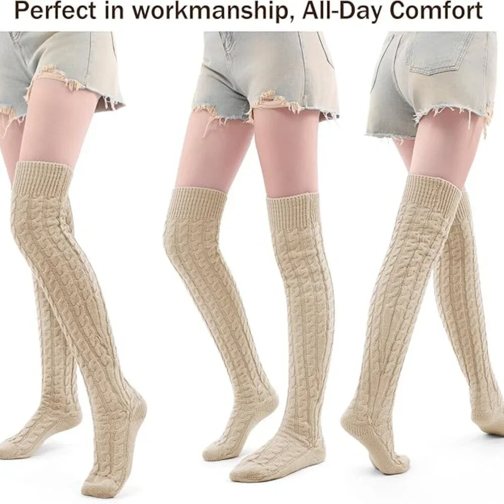 Knee Cable Knit Winter Boot Socks